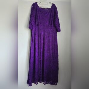Elegant Floor Length Purple Lace Dress With POCKETS!